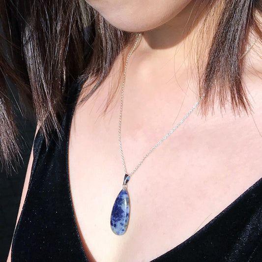 Sodalite Sterling Silver Necklace, Sodalite Pendant Necklace, Gemstone Necklace | by nlanlaVictory